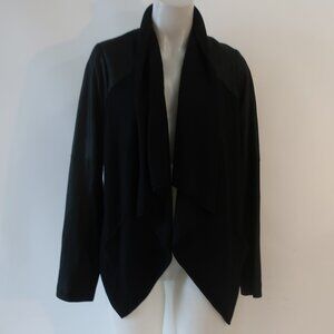 Womens Vince Black Mixed Media Pure Wool Pure Leather Open Blazer Jacket L